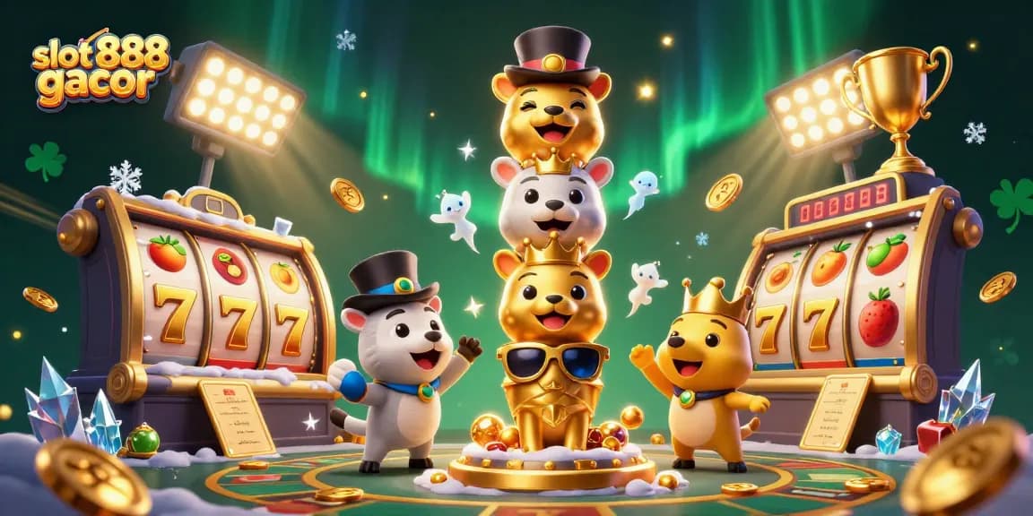 Play the exciting slot 888 gacor game with vibrant elements and characters in this dynamic casino scene.