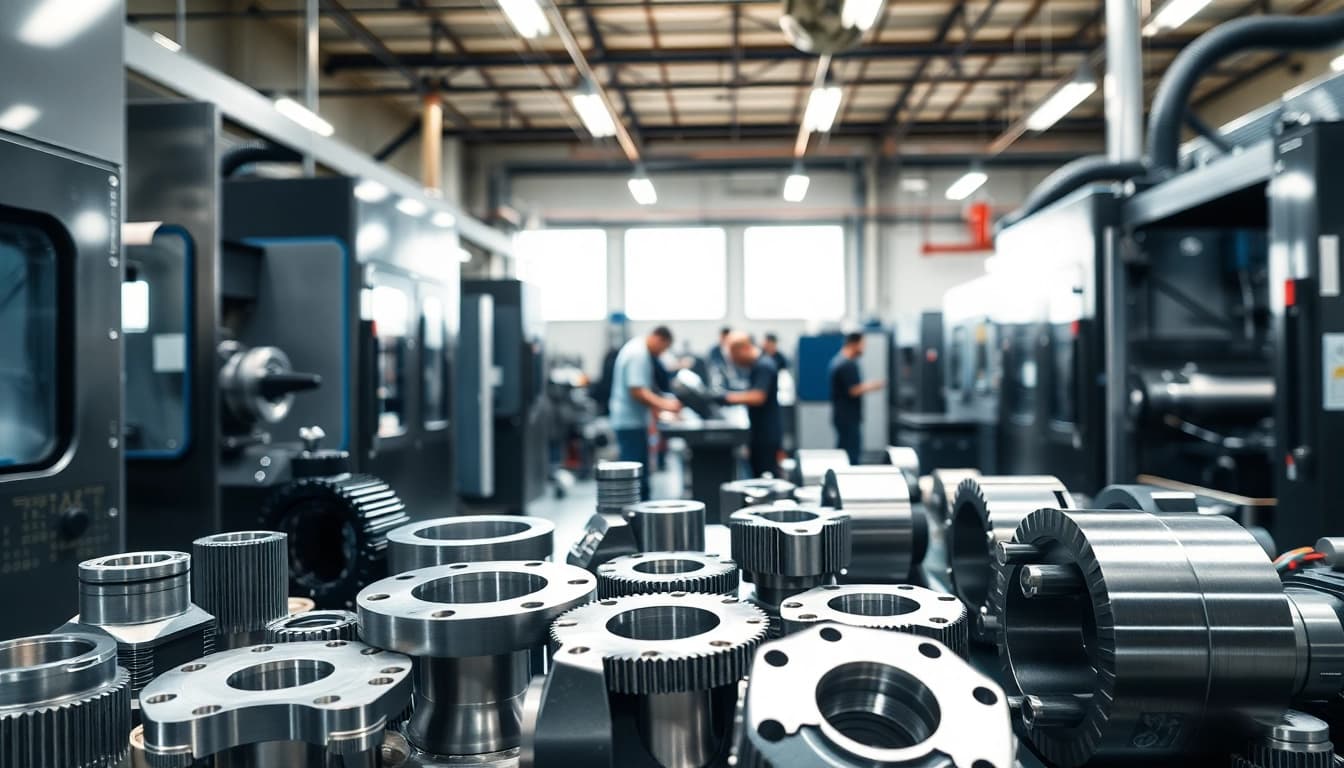 Showcasing Chiheng Custom CNC Machining with precision parts in an active workshop environment.