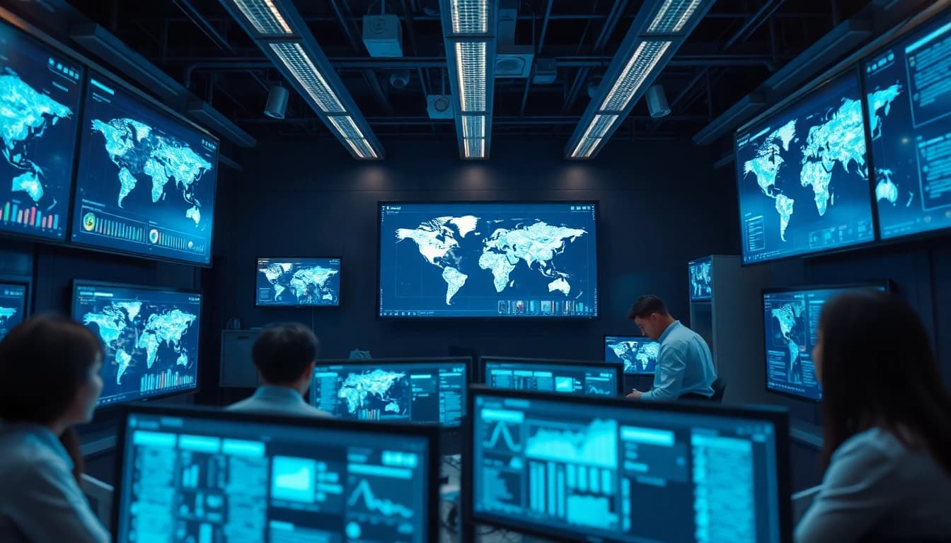 Advanced cybersecurity lab showcasing innovative ai technology for threat detection and analysis.