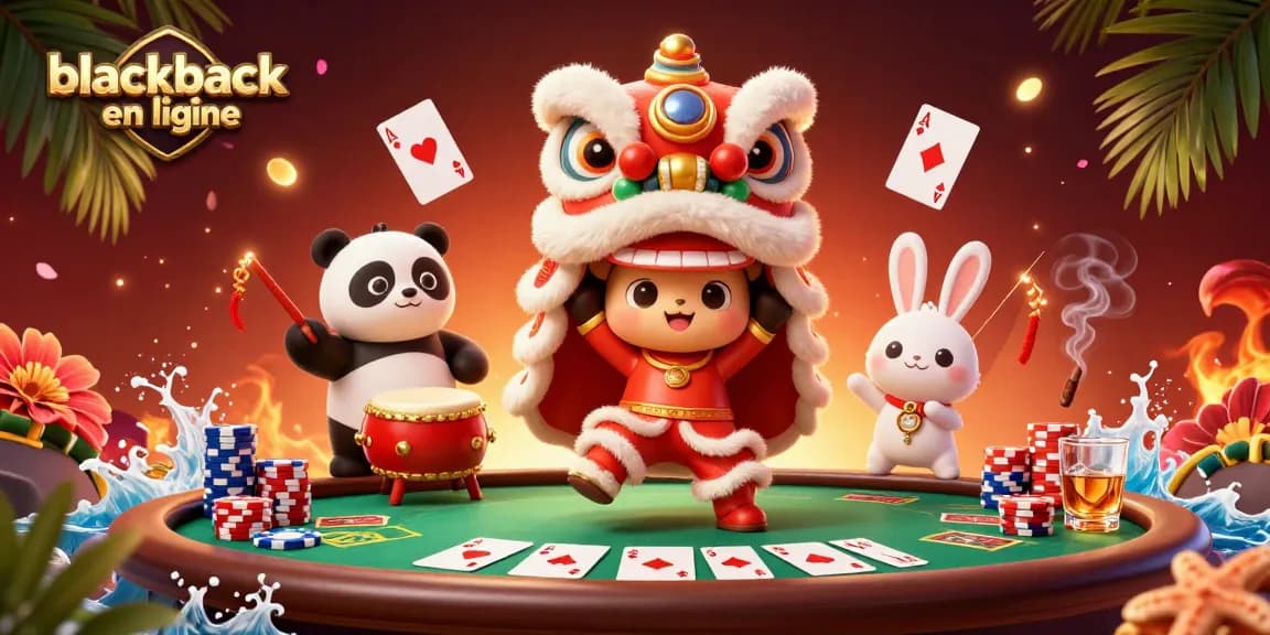 Gagnez au blackjack en ligne avec cette illustration captivante d'une scène festive de casino.