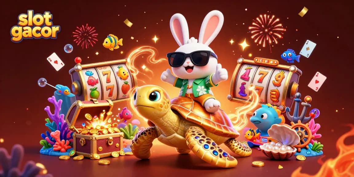 Spin on slot gacor reels with vibrant characters celebrating a jackpot win in a colorful casino scene.