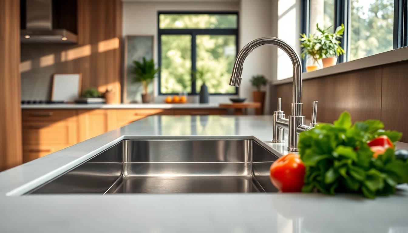 Transform your home with a stunning kitchen sink in stainless steel, showcasing modern elegance and functionality.