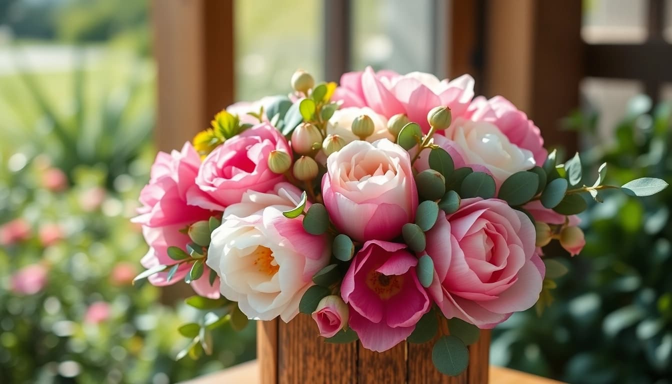 Showcasing stunning wedding flowers in a rustic setting, evoking romance and celebration.