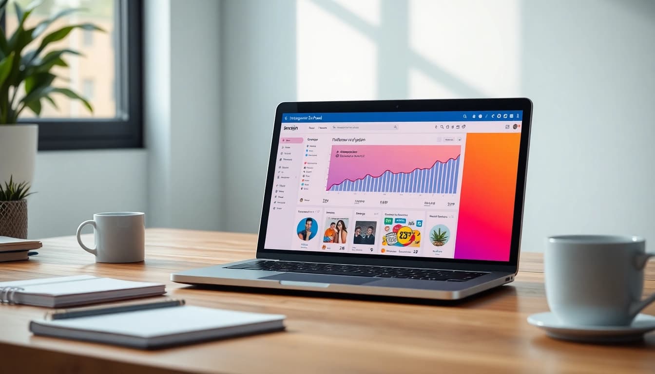 View of an Instagram smm panel interface displaying analytics and metrics on a laptop screen.