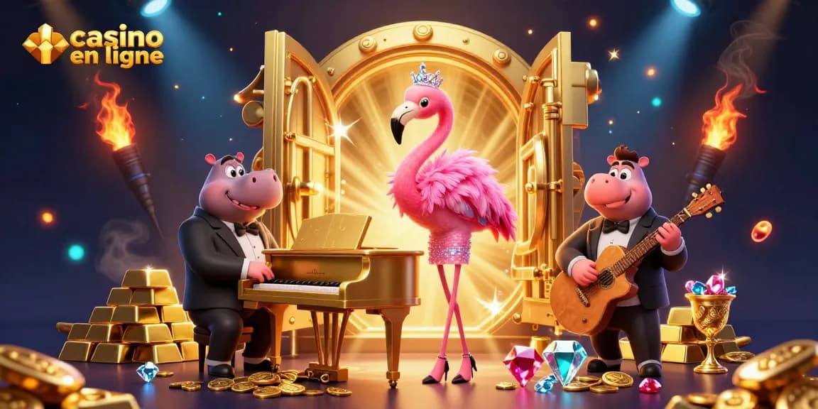 Profitez des jeux de casino en ligne dans une ambiance festive avec de la musique et des joyaux.