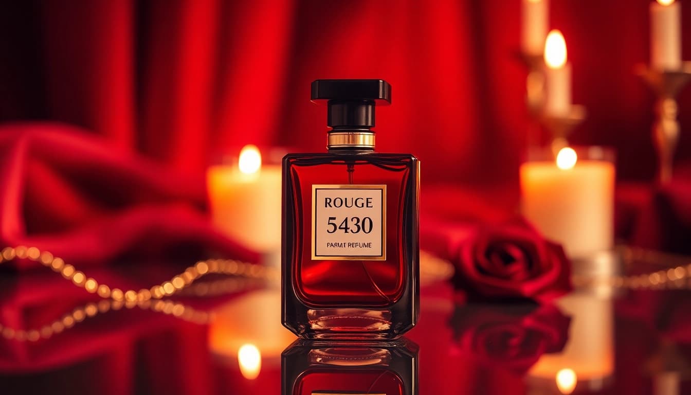 Discover the luxurious Rouge 540 perfume bottle set against an elegant backdrop.
