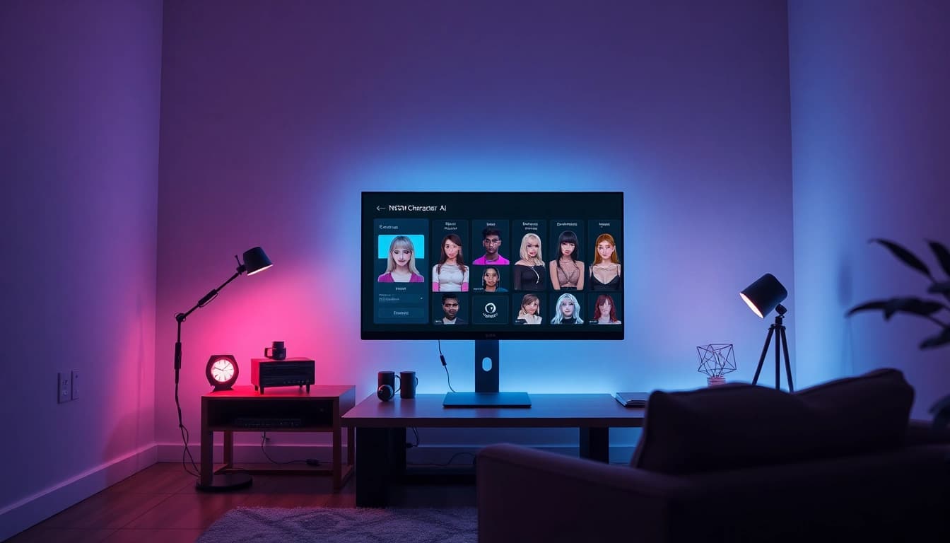 Interactive interface showcasing free NSFW character AI with vibrant chat bubbles and characters.