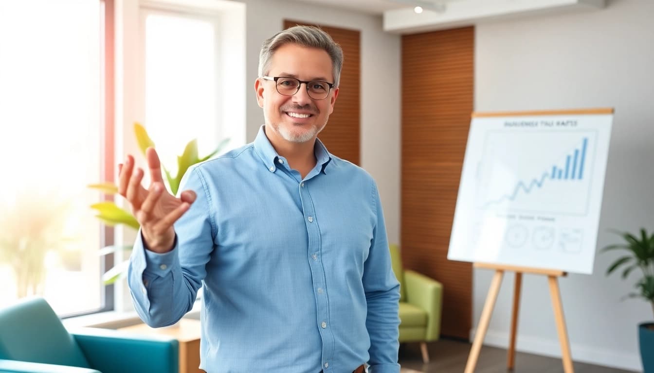 Business coach Los Angeles guiding clients in a vibrant office environment.