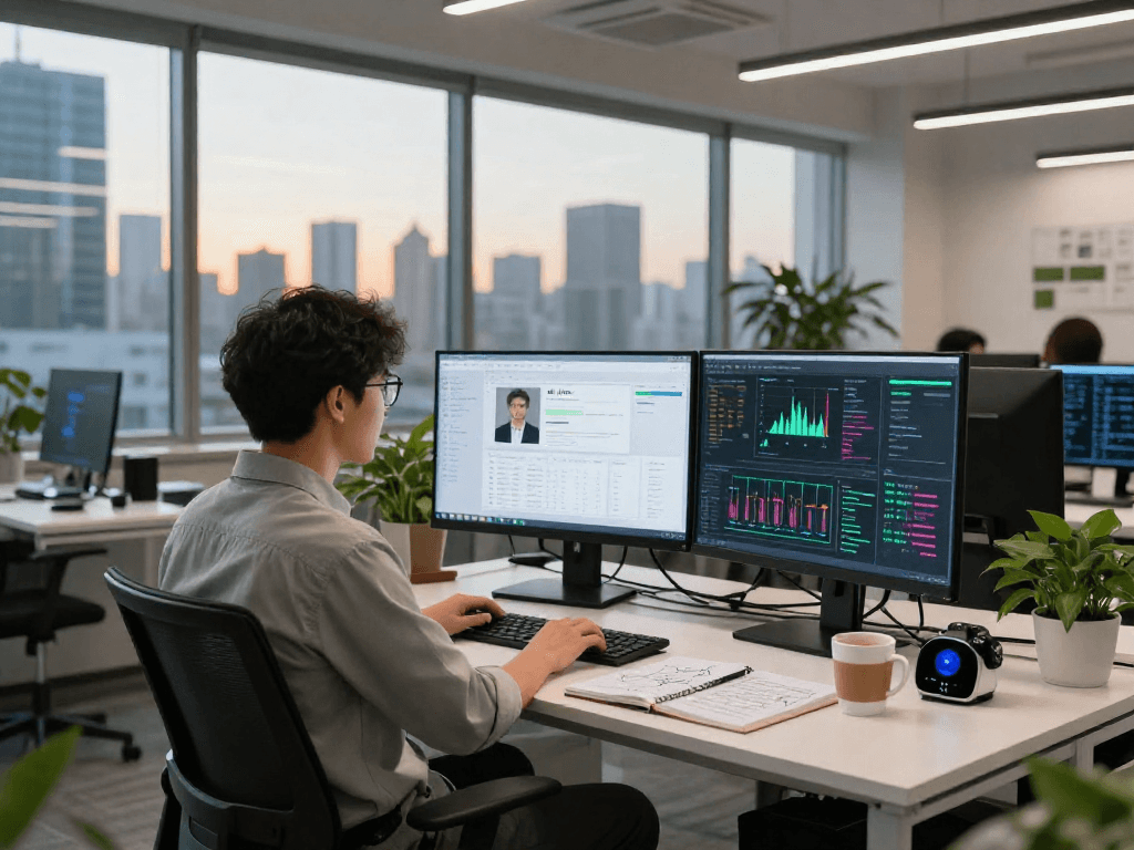 AI image detector software displaying flagged content analysis in a modern workspace.