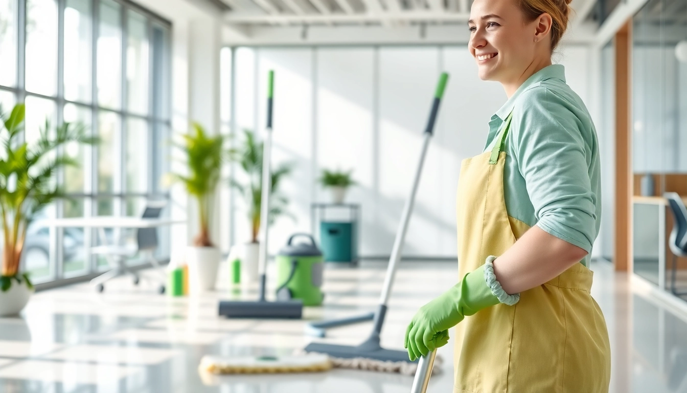 Clean workspace featuring cleaning services near me performed by a professional cleaner using eco-friendly products.