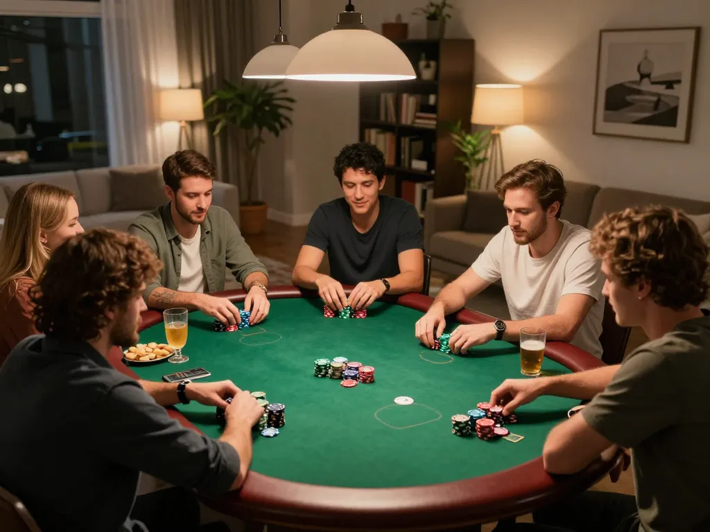 Players enjoying a lively poker night using DN88's strategies and odds management for competitive play.