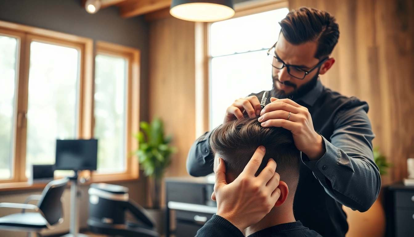 Ace of Fades 212 showcasing a barber applying non-surgical hair restoration techniques expertly.