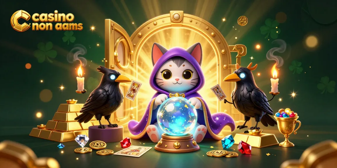Gioca ai casino non AAMS con la fortuna di un gatto mistico e tesori scintillanti in un'illustrazione coinvolgente.