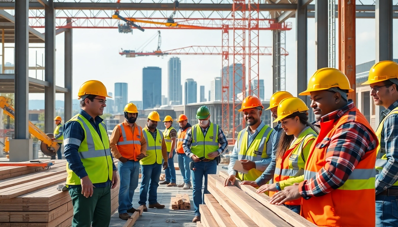 Showcasing Carolinas construction workers collaborating at a modern building site.