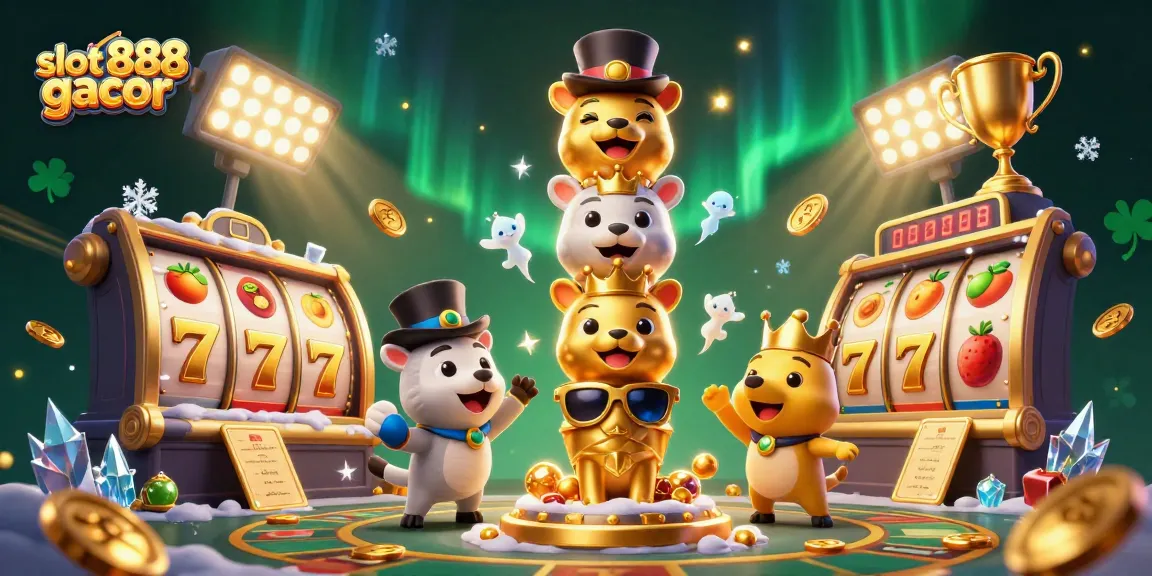 Play the exciting slot 888 gacor game with vibrant elements and characters in this dynamic casino scene.