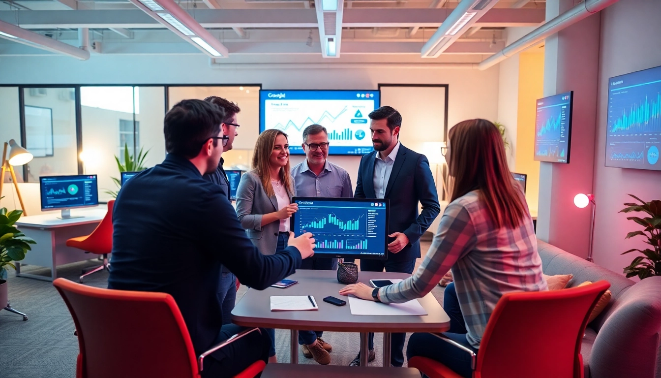 Analytical team discussing strategies for google ads edmonton with data-driven insights.