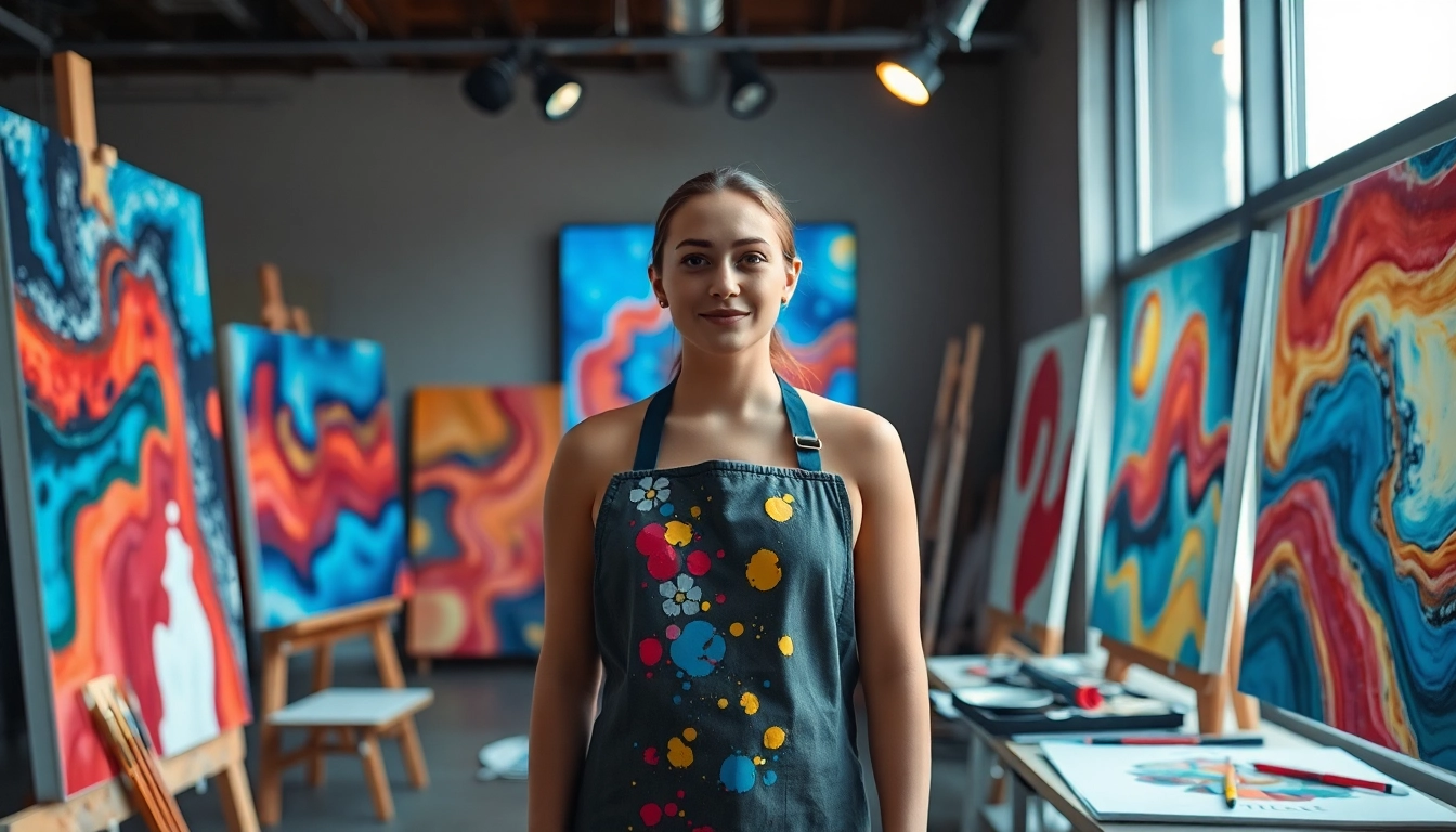 Dynamic artist in a modern studio generating prompts with image to prompt ai