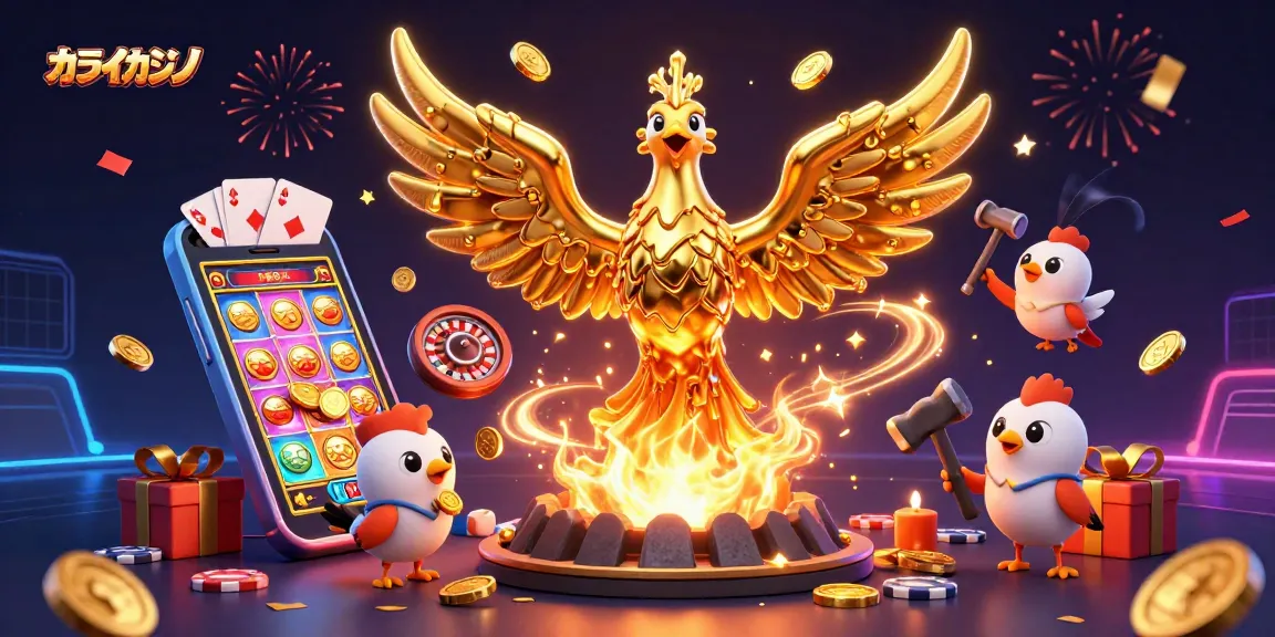 オンラインカジノでの勝利を象徴する、黄金の鳳凰がゲーム体験を盛り上げるシーン。
