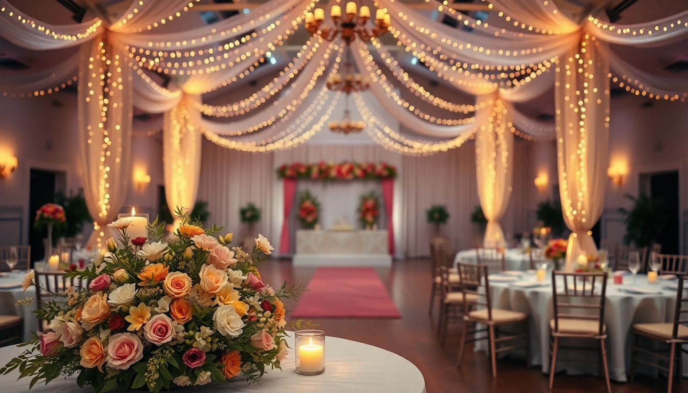 Hochzeitsaal festlich dekoriert für eine traumhafte Feier.