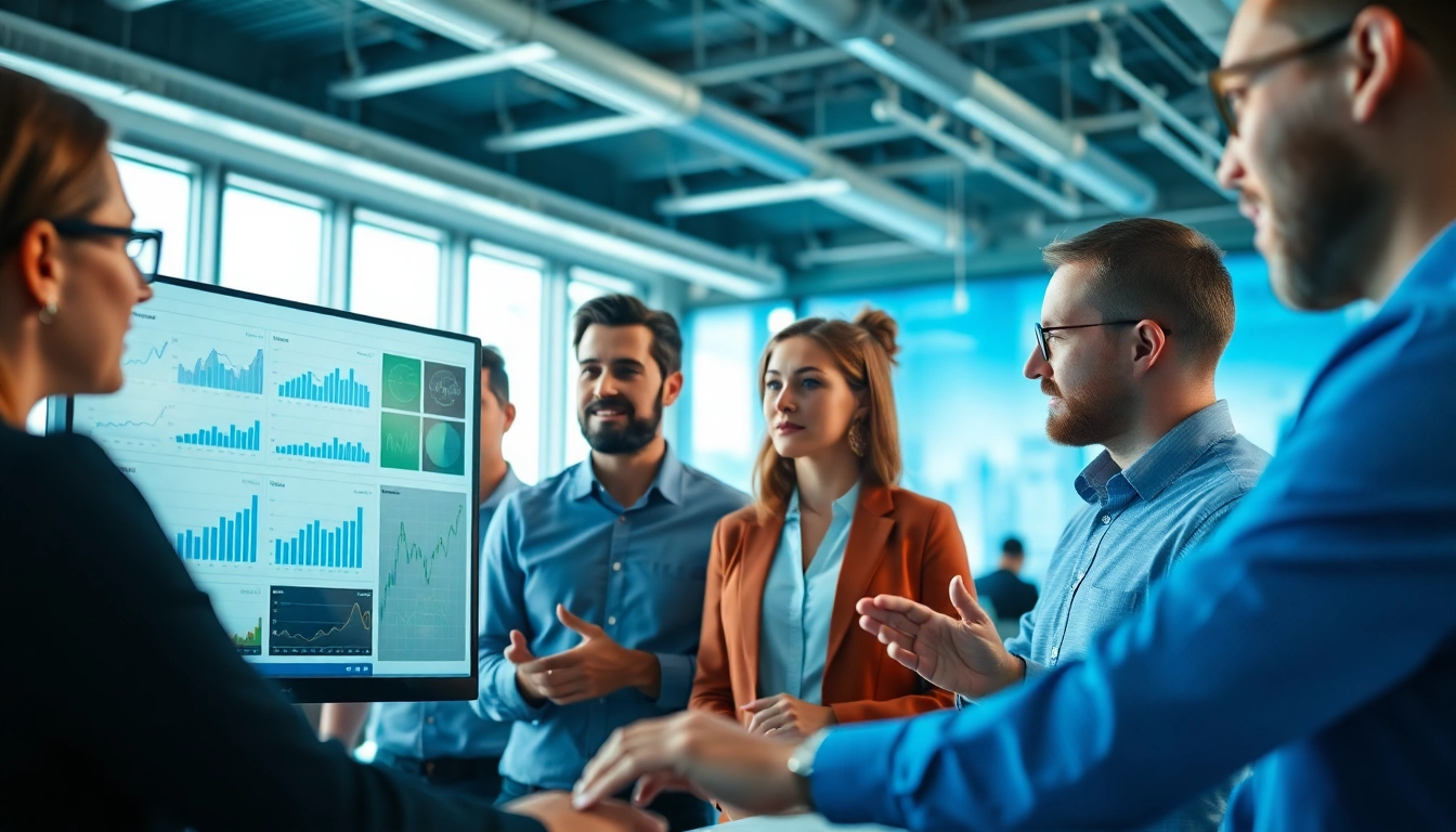 Engaging scene depicting professionals utilizing AI for competitive intelligence analysis.