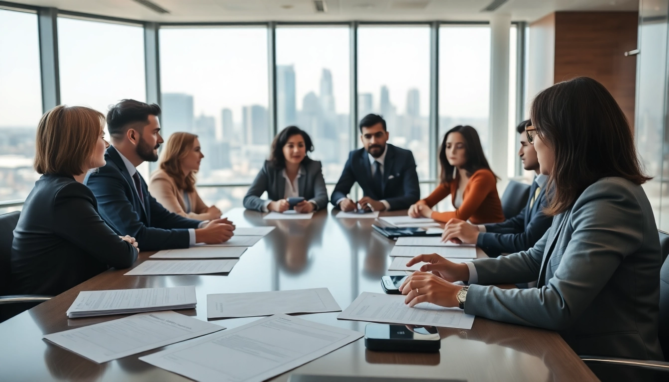 Discussing Federal and State contracts with professionals in a modern office environment.