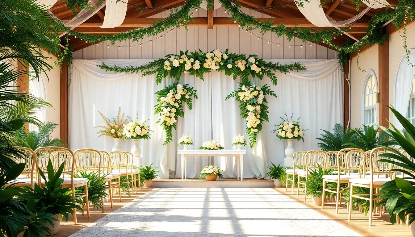 Stunning wedding setup at a Jacksonville Wedding Venue featuring floral decorations and a romantic backdrop.
