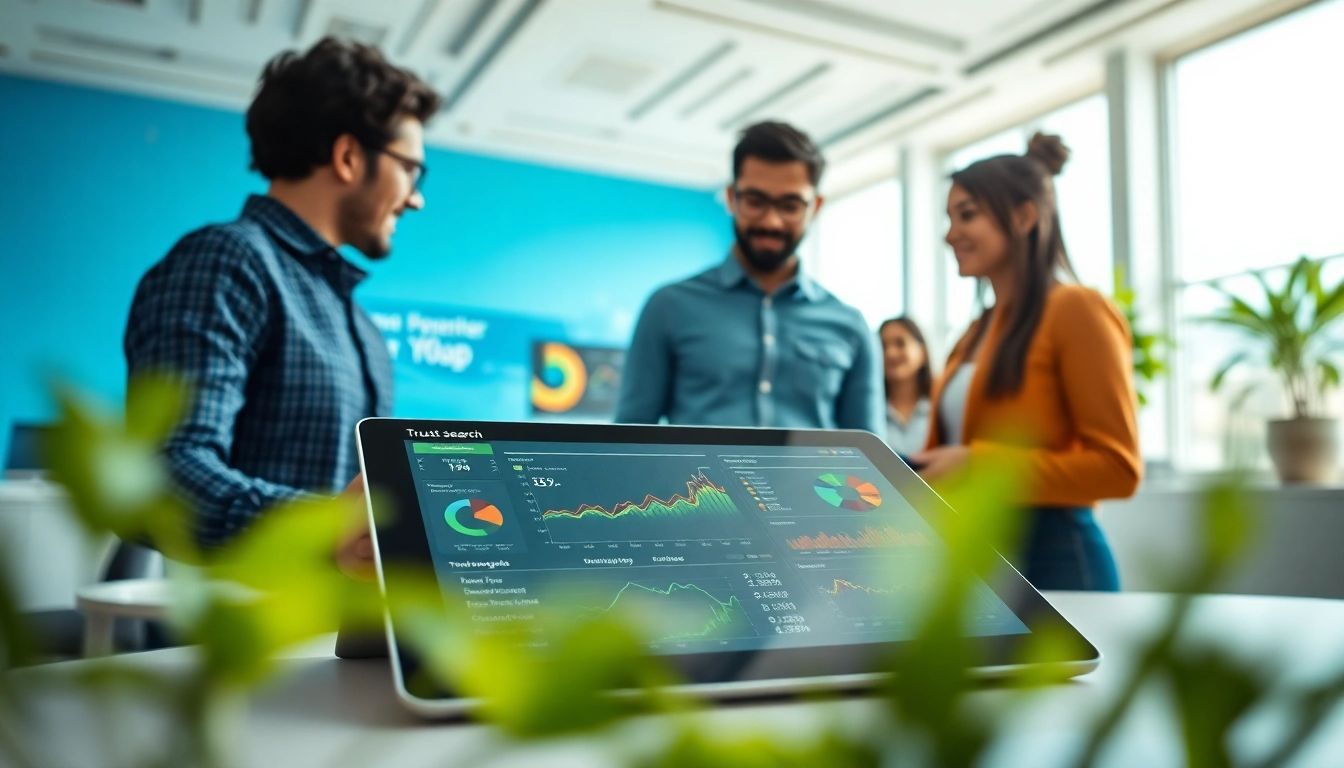 Showcase of enterprise search platforms with team collaboration in a modern workspace.