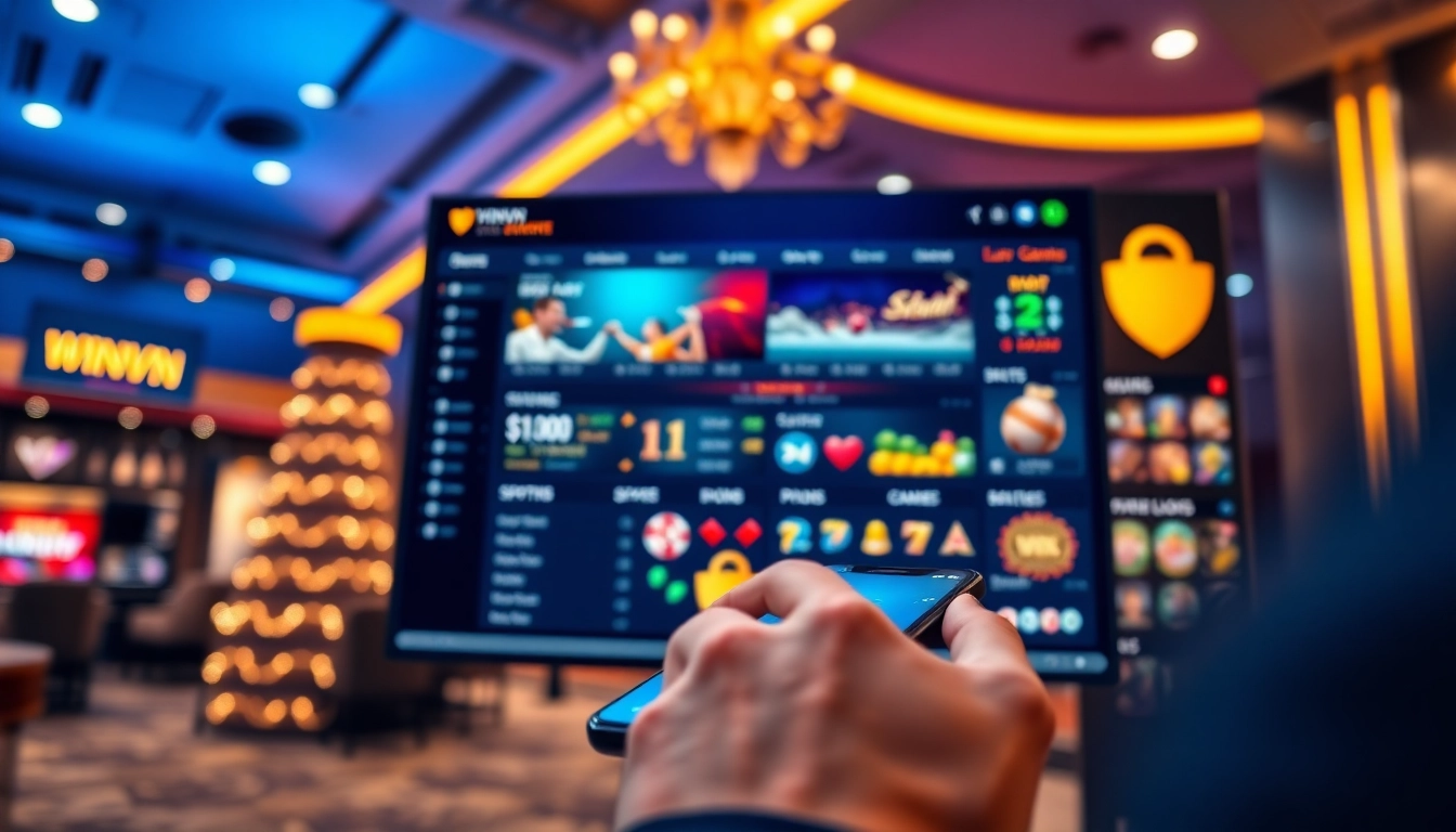 Dynamic showcase of the WINVN platform's interface, featuring the Link chính thức Winvn for seamless online betting experience.