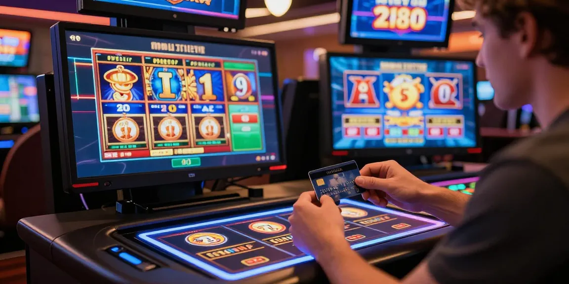 Immersive credit card casinos scene with vibrant gameplay, showcasing a player at a gaming desk.
