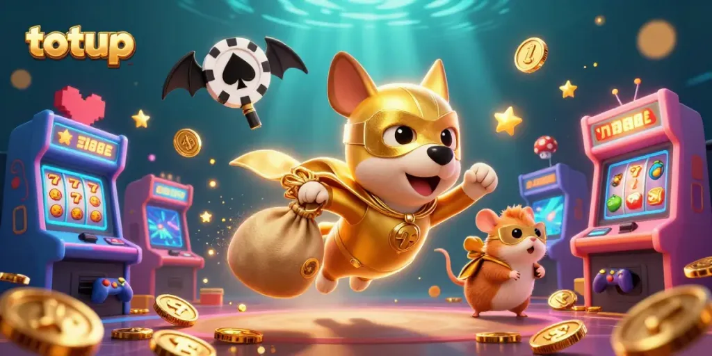 Play casino games with totoup featuring a superhero dog character collecting gold coins.