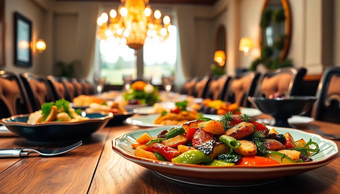 Present a visually stunning dish facts presentation with gourmet dishes on a dining table.