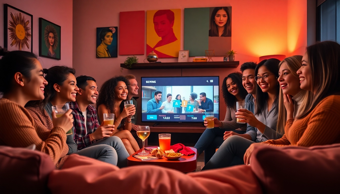 Watch the latest web series online with friends in a cozy living room setting.