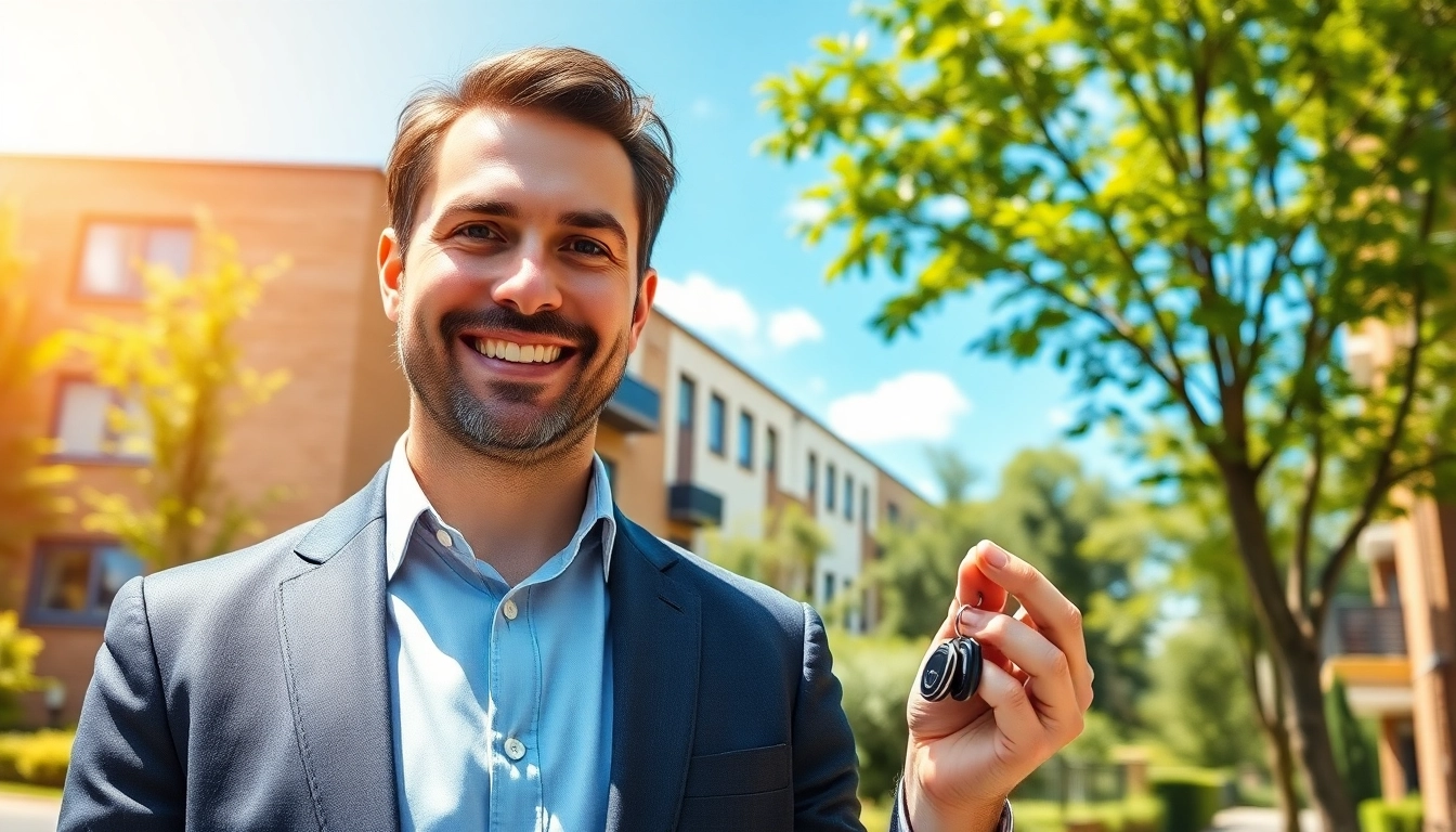 Secure guaranteed rent in high Wycombe with a smiling landlord in front of a modern property.
