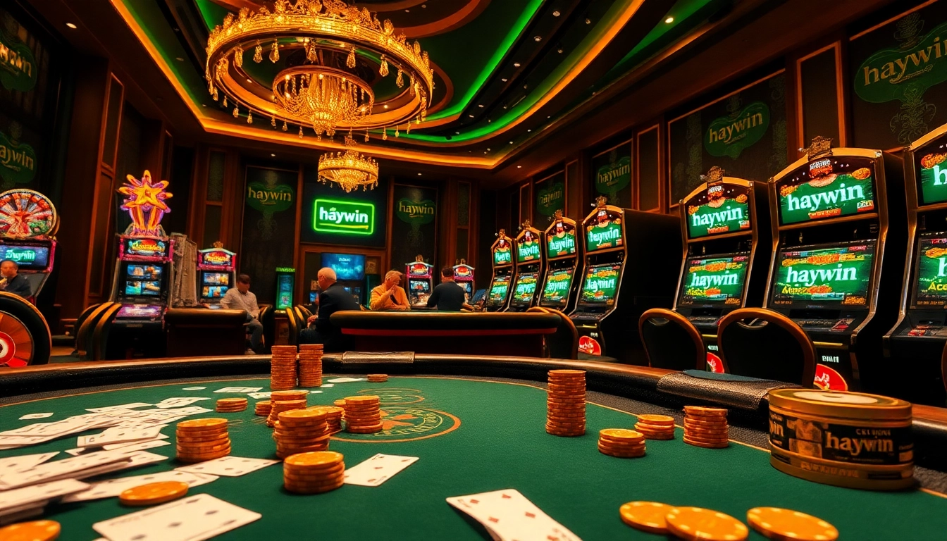 Engaging players enjoying the excitement of gambling at Haywin's luxurious casino tables.