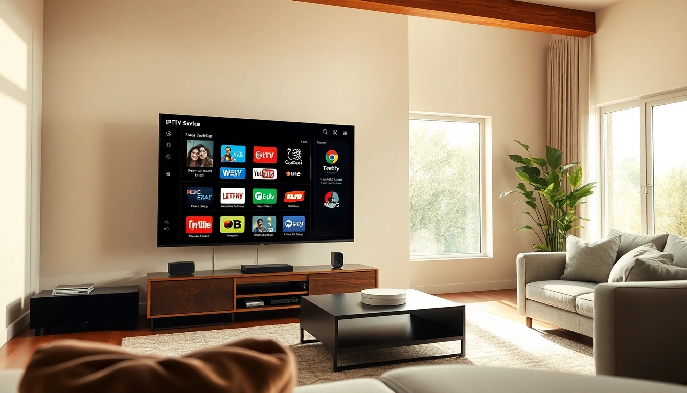Engaging IPTV service setup showcasing a smart TV in a modern living room.