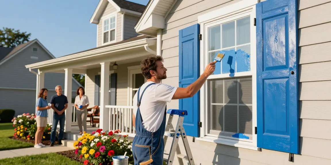 Painters in Polk County IA expertly revitalizing a home’s exterior with fresh paint, showcasing professional craftsmanship and customer satisfaction.