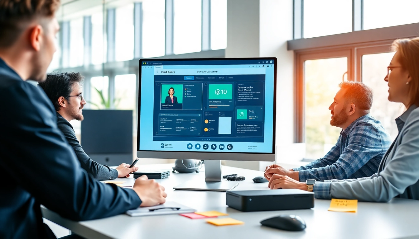 Optimize call centre software interface displayed in a collaborative office setting.