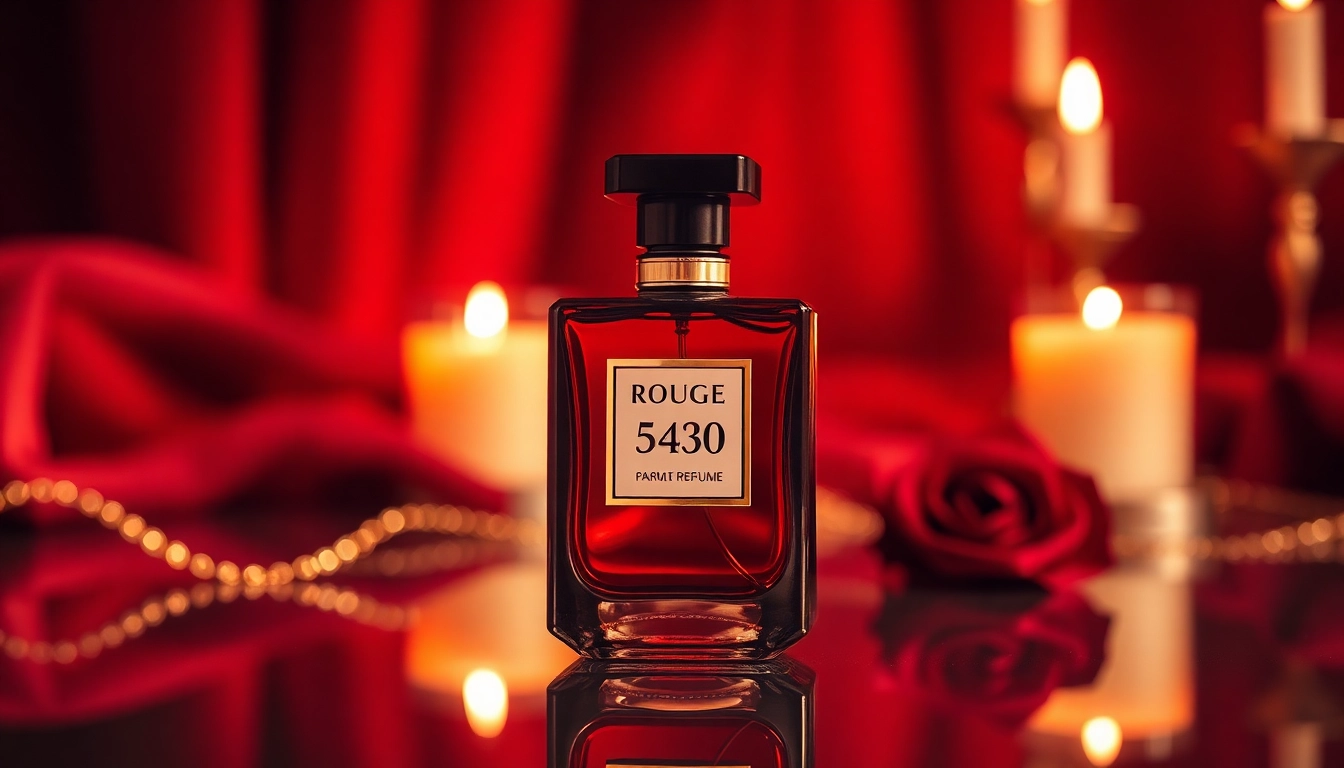 Discover the luxurious Rouge 540 perfume bottle set against an elegant backdrop.