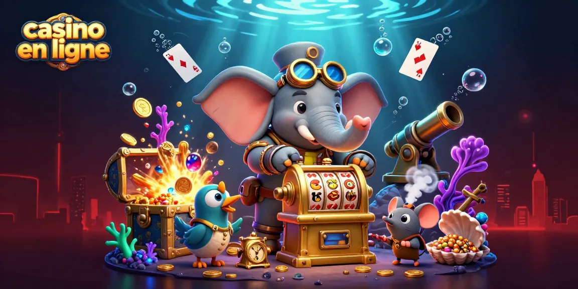 Gagnez avec le casino en ligne, illustré par un éléphant steampunk jouant aux machines à sous.