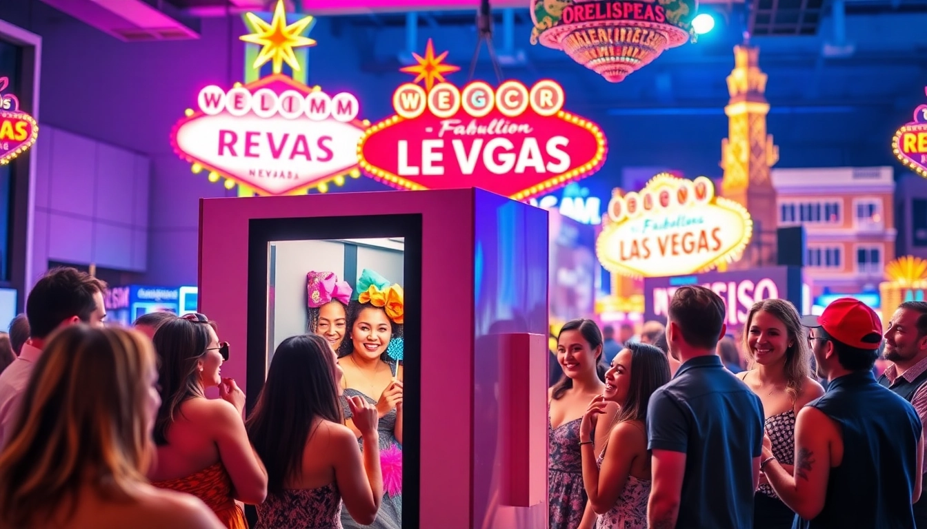Capture joyful moments with Photo Booth Rentals Las Vegas featuring vibrant props and a lively backdrop.