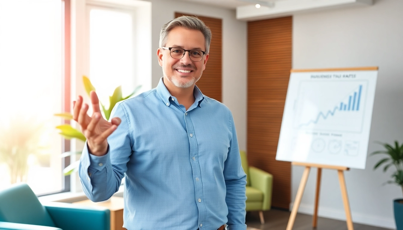 Business coach Los Angeles guiding clients in a vibrant office environment.