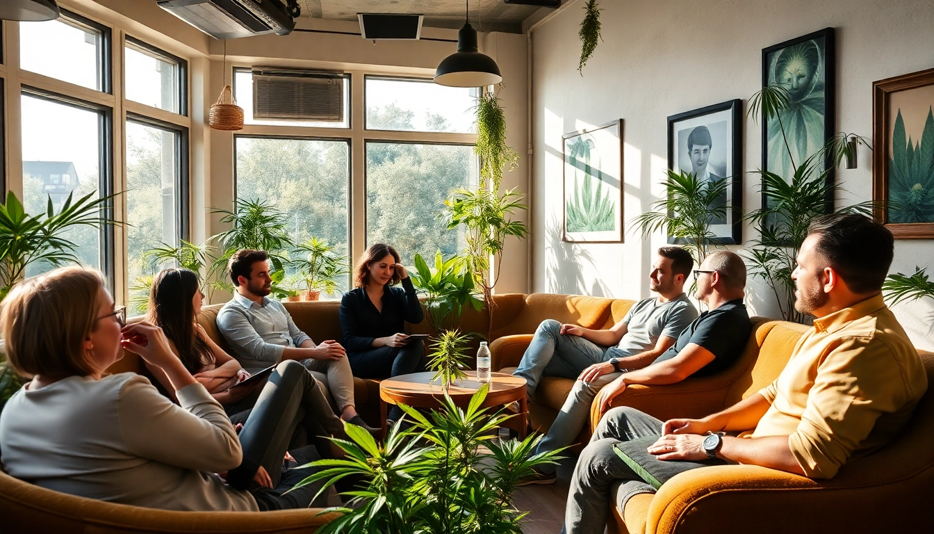 Besucher genießen die entspannte Atmosphäre im cannabis club hamburg.