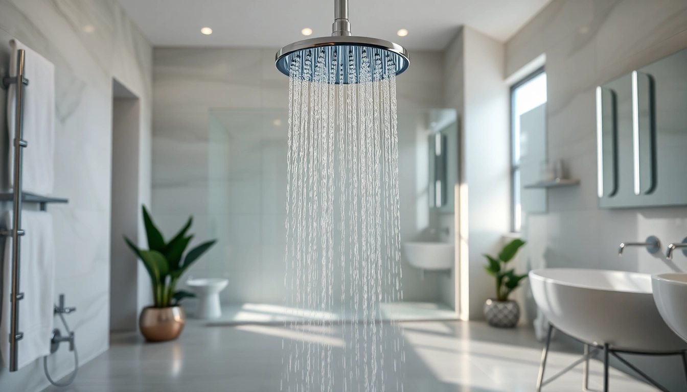 Experience the luxury of elegant showers uk with a stylish rainfall shower head in a modern bathroom.