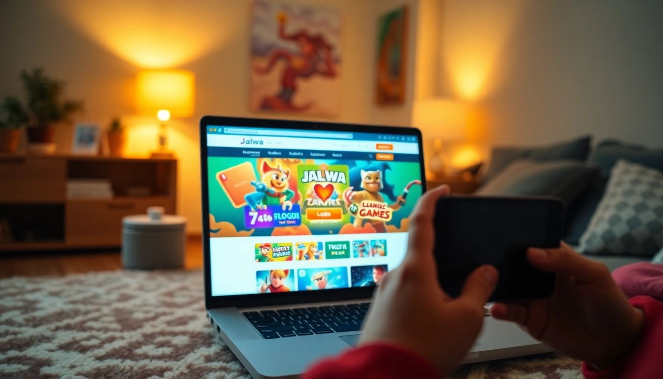 Dynamic Jalwa Game interface displayed on a laptop, inviting users to login and play.