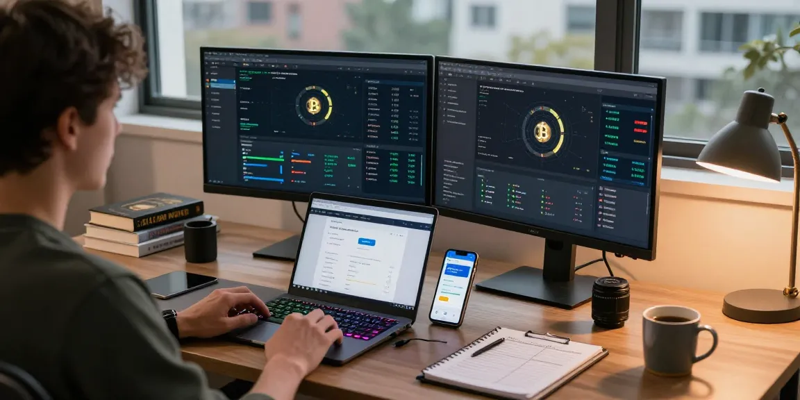 Profitable cloud mining platform workspace with cryptocurrency performance dashboards and digital wallet setup.