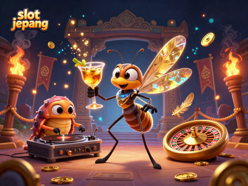 Experience the excitement of slot jepang with a vibrant casino scene featuring unique characters and game elements.