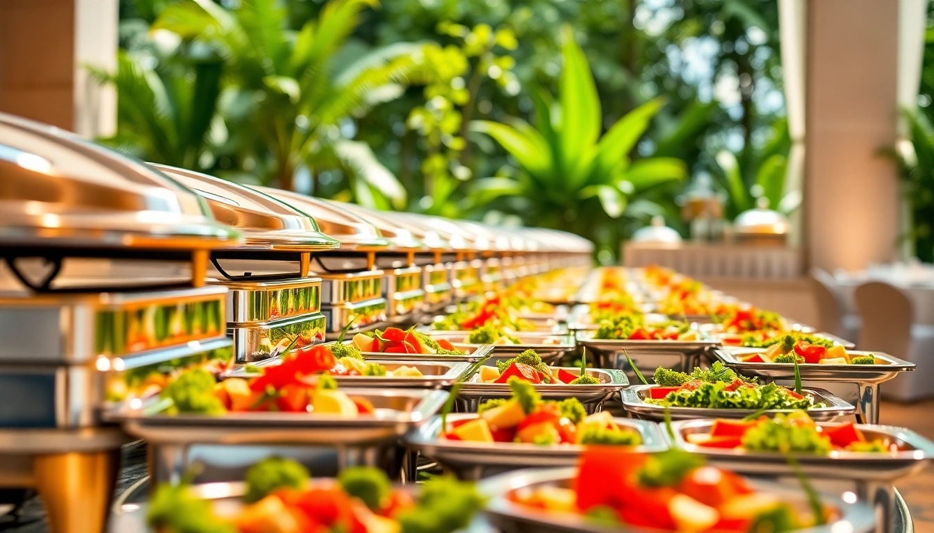 Enhance your event with a beautifully arranged chafing dish setup, showcasing elegant catering.