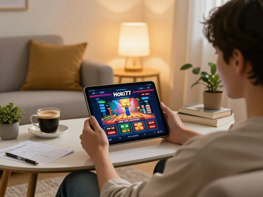 Rasakan permainan Hoki77 secara online di tablet dalam pengaturan rumah yang nyaman dengan catatan strategi di dekatnya.