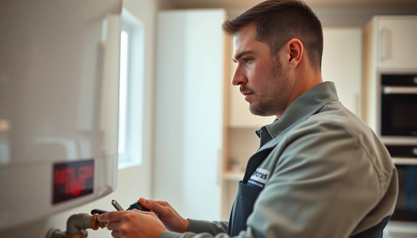 Gas engineer bristol conducting a safety check on a residential gas boiler.