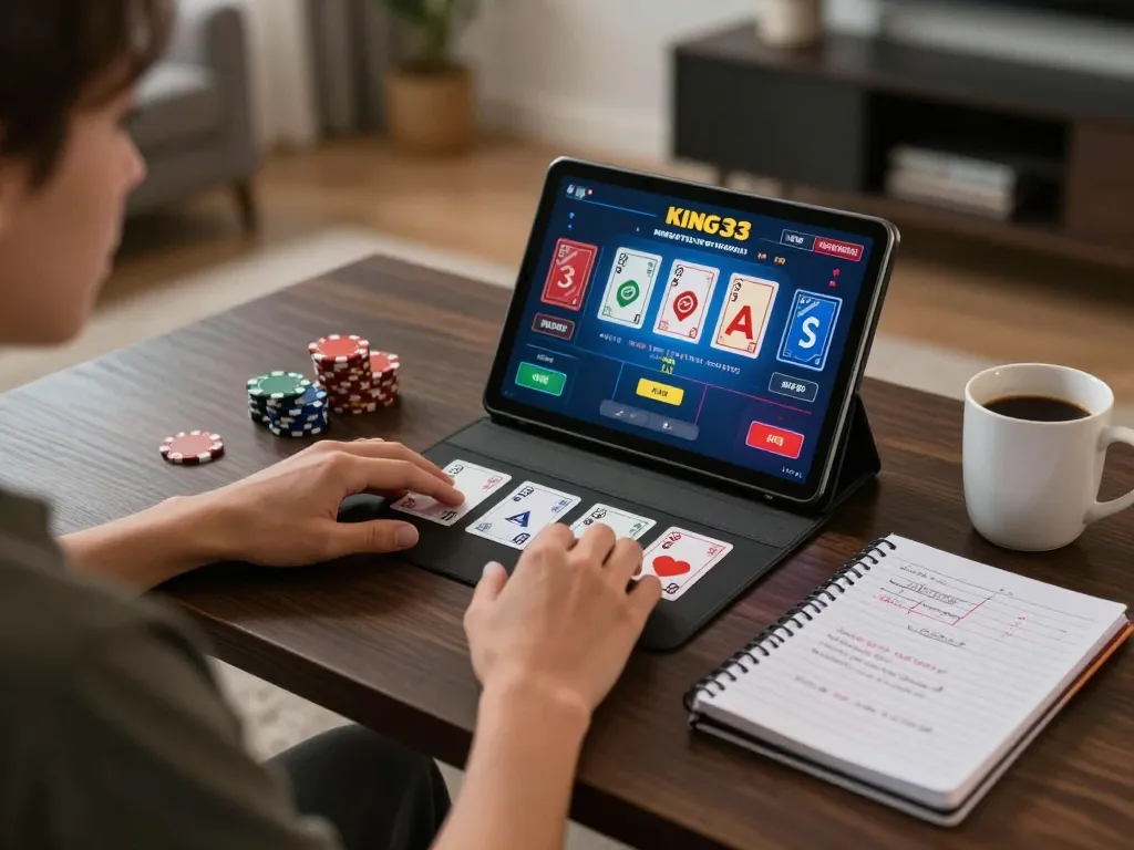 Engaging in strategic online gameplay at king33 through a stylish tablet interface.